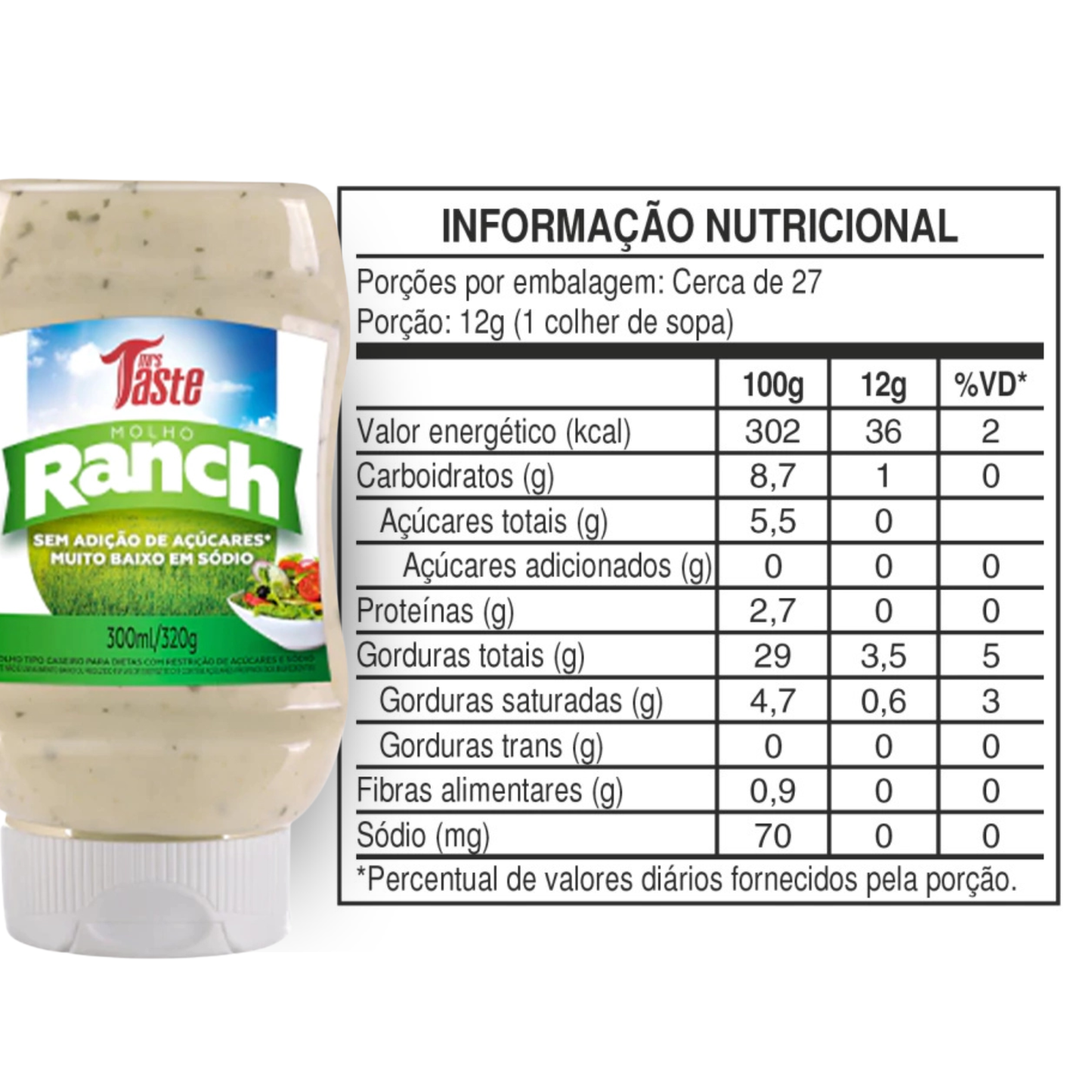 Molho Zero Mrs Taste Ranch Bisnaga 320g