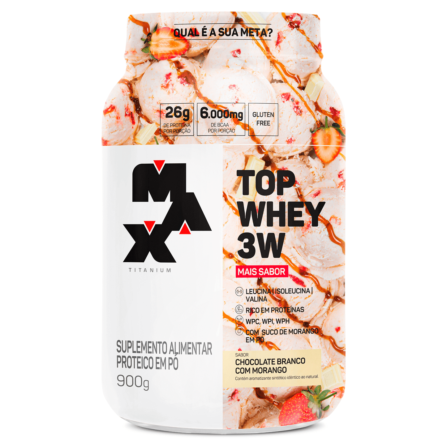 Whey Max Titanium Top Whey 3W Mais Sabor 900g