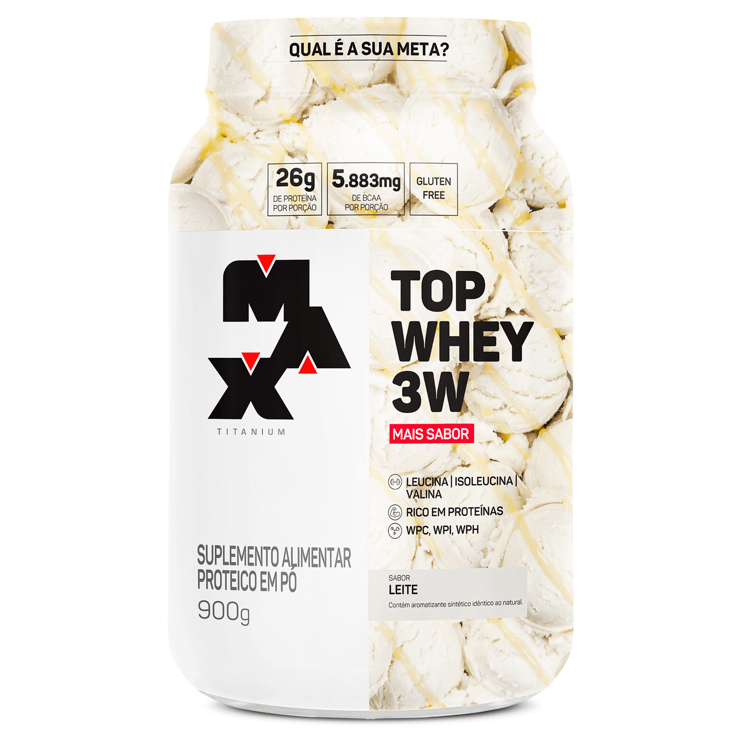 Whey Max Titanium Top Whey 3W Mais Sabor 900g